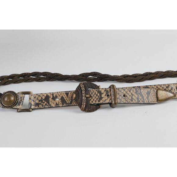 Vintage Belt Snake Lizard Print Braided Cord Antique Brass Western Boho Chic M main image 2